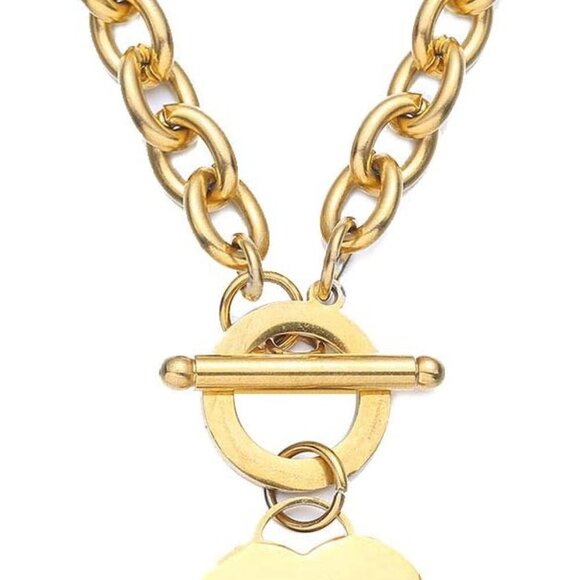 Elegent Love Stainless Steel Link Chain Blank Heart Charms Necklace for Women To - Picture 1 of 9